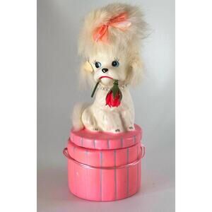 Enesco Vintage Pink Poodle Trinket Box with Faux Fur Hair And Pearls